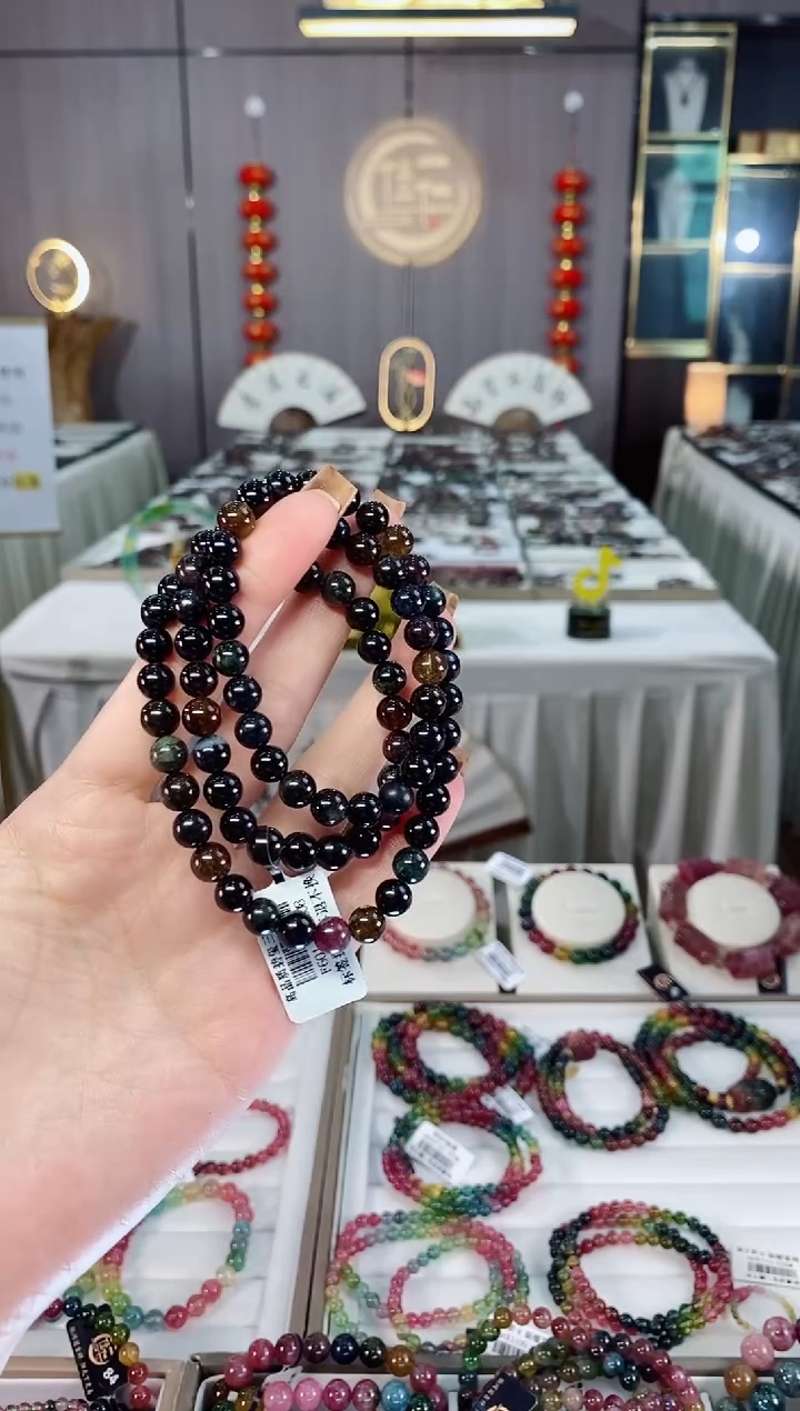 未镶嵌老矿碧玺黑糖三圈手串7mm+碧玺dan多样性发货一条