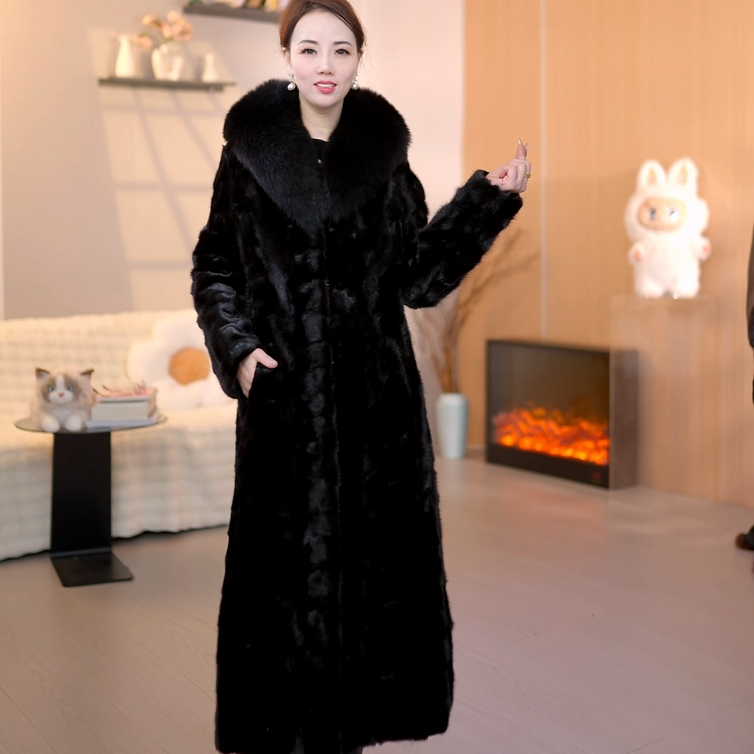 黑色1.1米长新款女士外套大衣大码气质妈妈装时尚冬季加厚显瘦