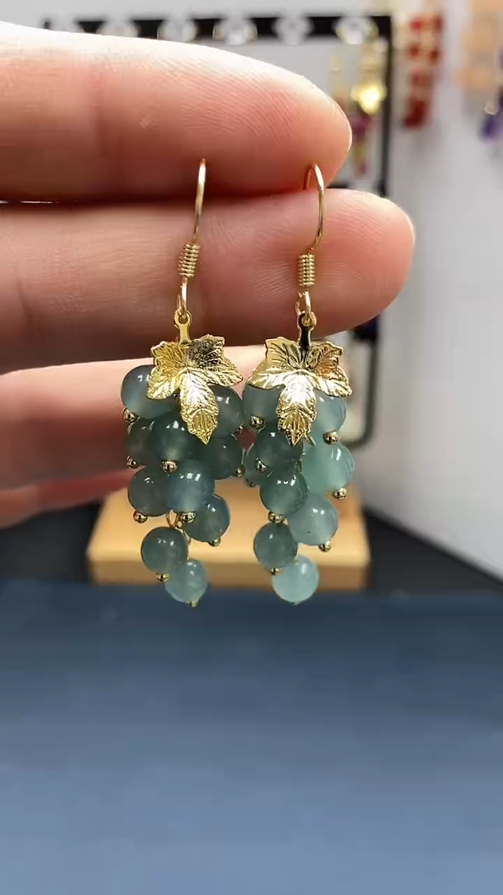 【闪购商品】翡翠耳饰银S925镀金镶嵌尺寸6mm葡萄03