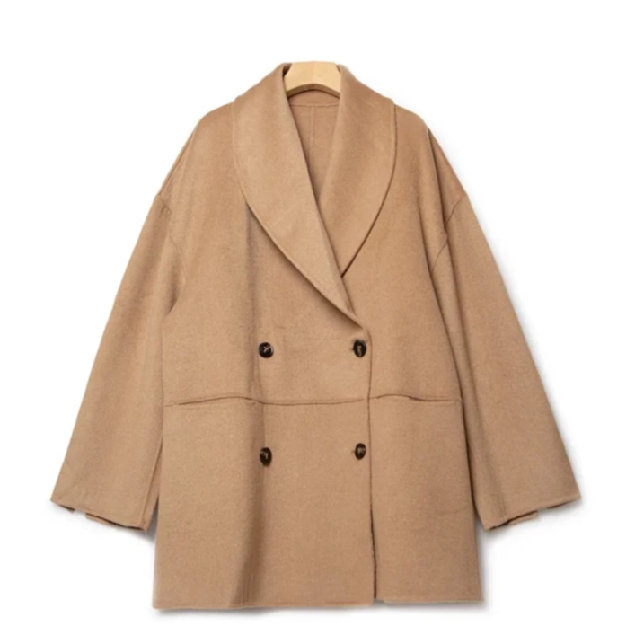 【滴滴亏本清货】双层青果领双排扣毛呢大衣外套