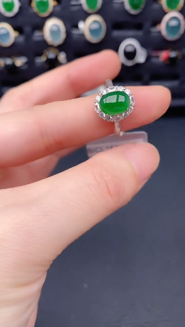 银S925镶嵌戒指翡翠天然a货翡翠121