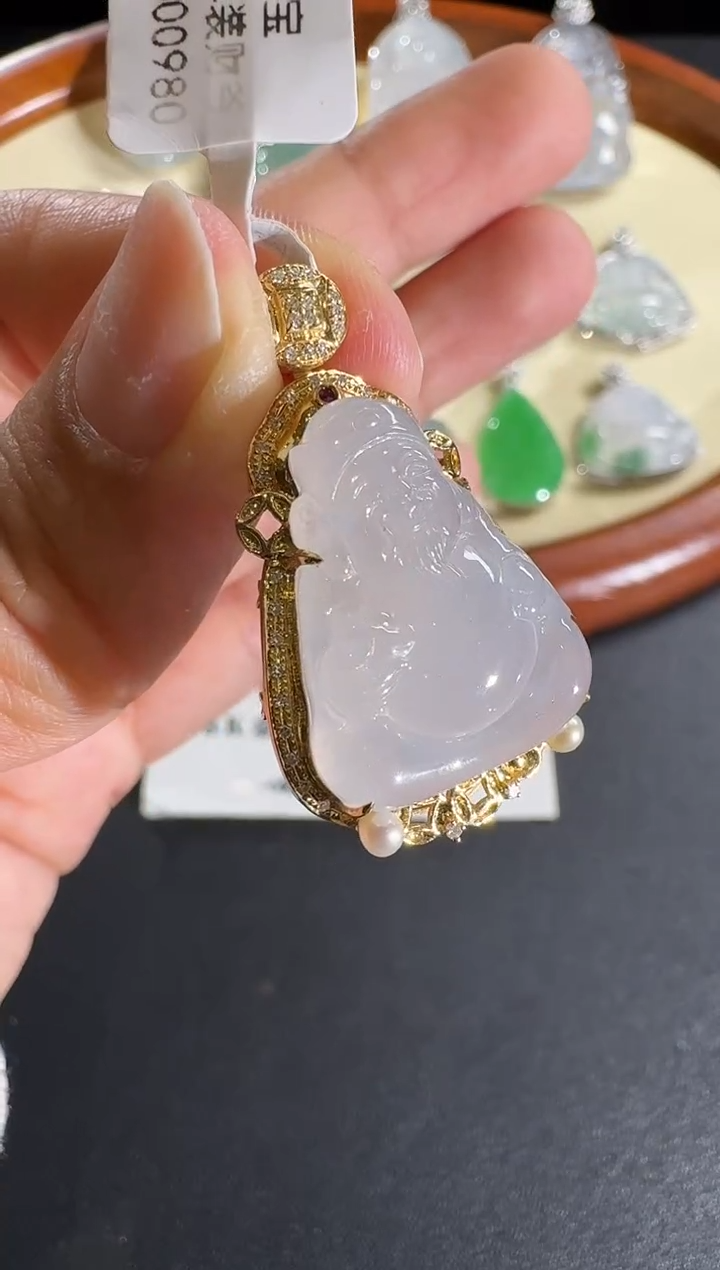 【闪购商品】翡翠吊坠(不含链)18K金镶嵌【源头工厂】钻石镶嵌