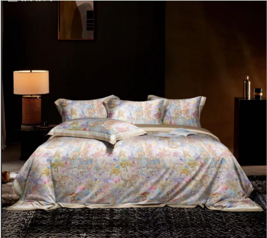 谷枫岚双拼活性数码印花100s四件套在逃公主-粉--标准/加大设计师