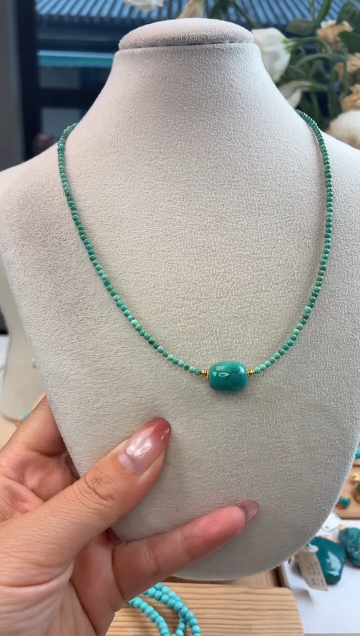 银S925镀金镶嵌绿松石项链1