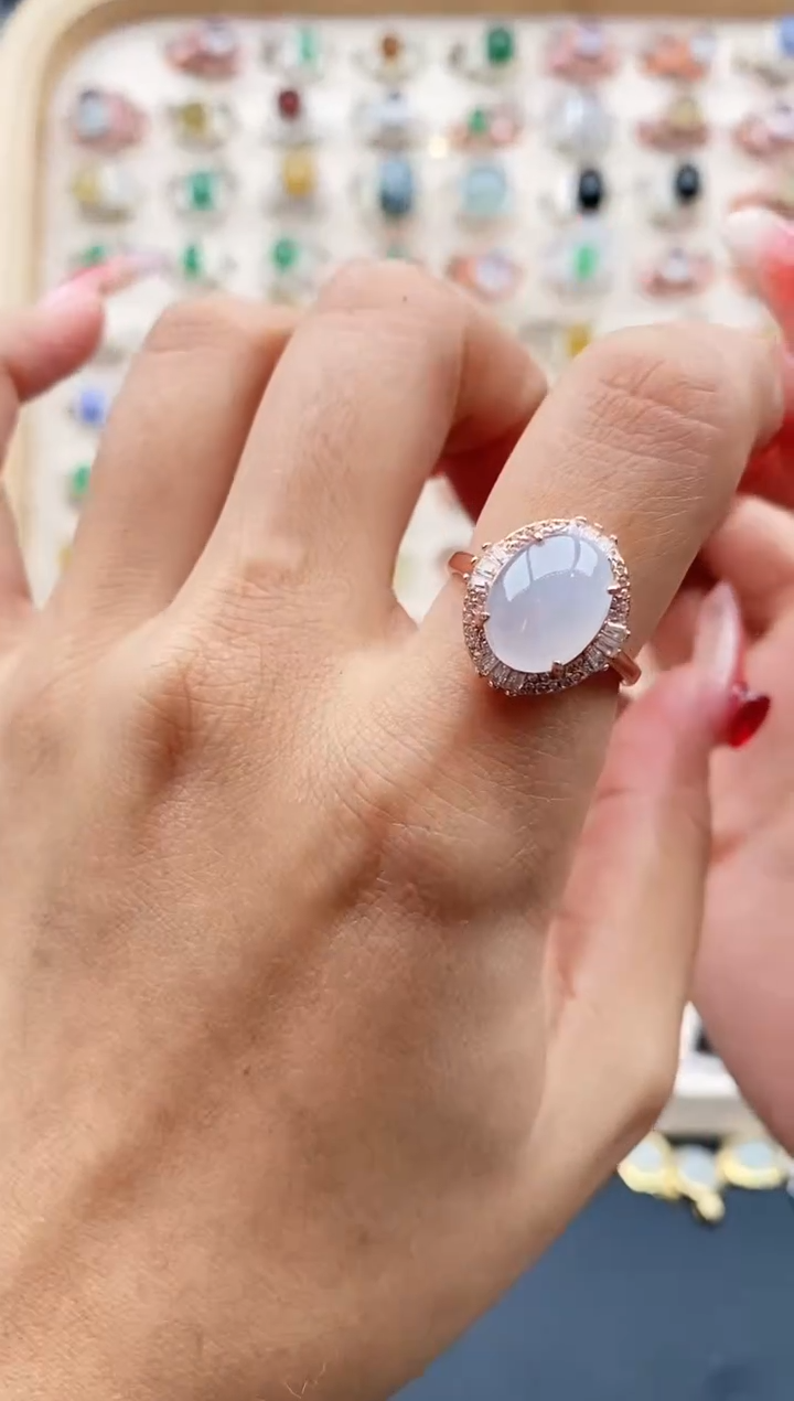 【闪购商品】翡翠戒指银S925镶嵌缅甸天然A货翡翠222  4+5