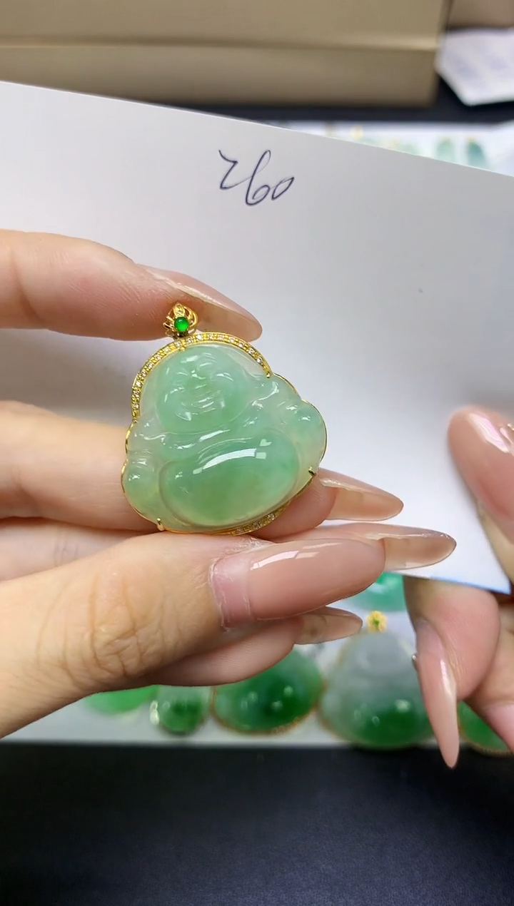 颈饰18K金镶嵌翡翠天然缅甸A货翡翠百元以上9元证书费自理