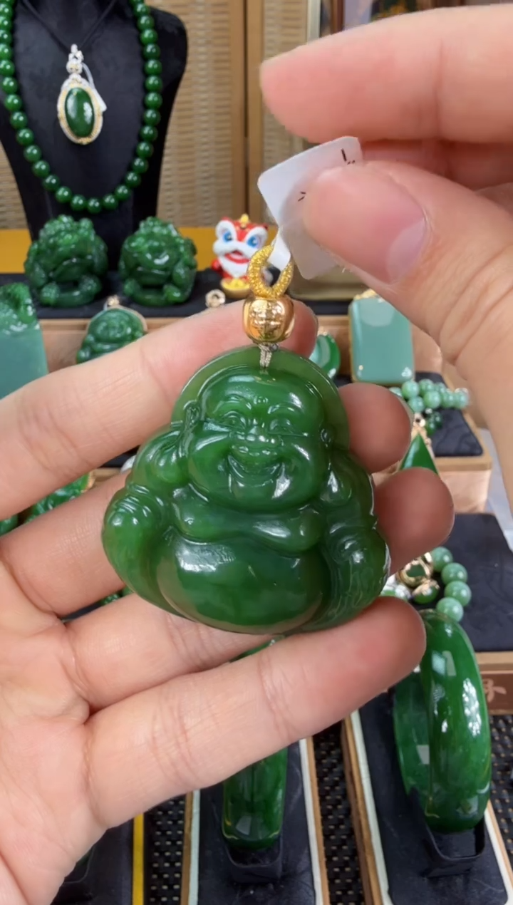 【闪购商品】和田玉（碧玉）吊坠(赠链)18K金镶嵌 