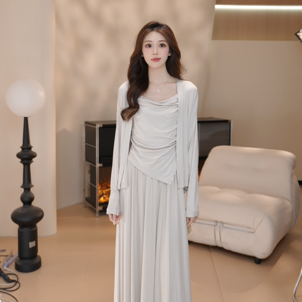 Basic House/百家好HS早春清冷氛围感抽绳吊带背心外套半身裙套装