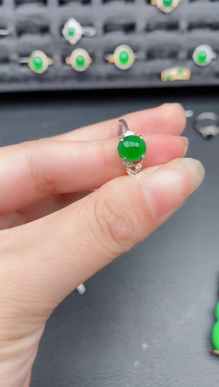 银S925镶嵌戒指翡翠天然a货翡翠351