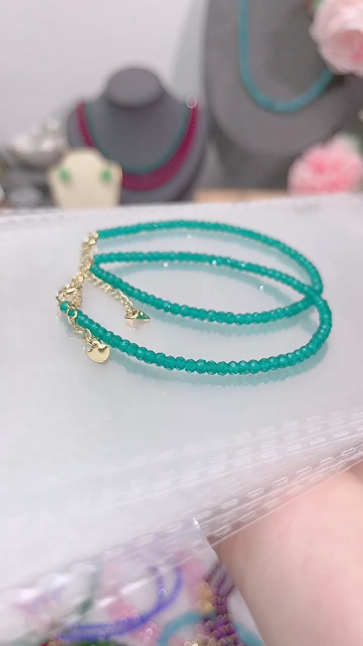 银S925镶嵌手链祖母绿算盘刻49