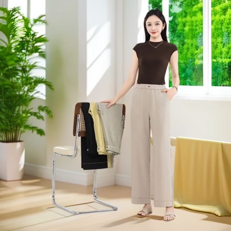 【专柜正品7B】8109亚麻纤维天蚕 丝亚麻窄版直筒裤百搭休闲时尚