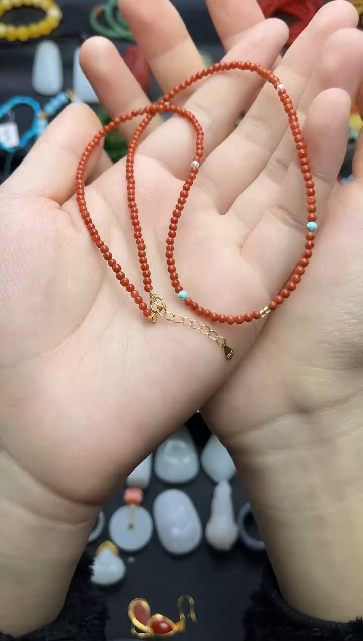 银S925镶嵌颈饰南红玛瑙小米珠链06