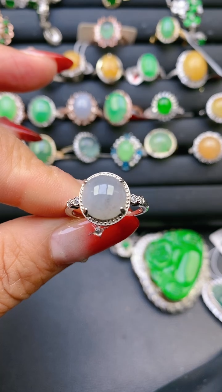 【闪购商品】翡翠戒指银S925镶嵌天然A货翡翠1