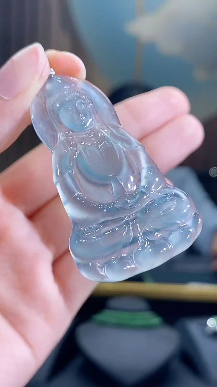 翡翠未镶嵌颈饰天然A货翡翠观音吊坠