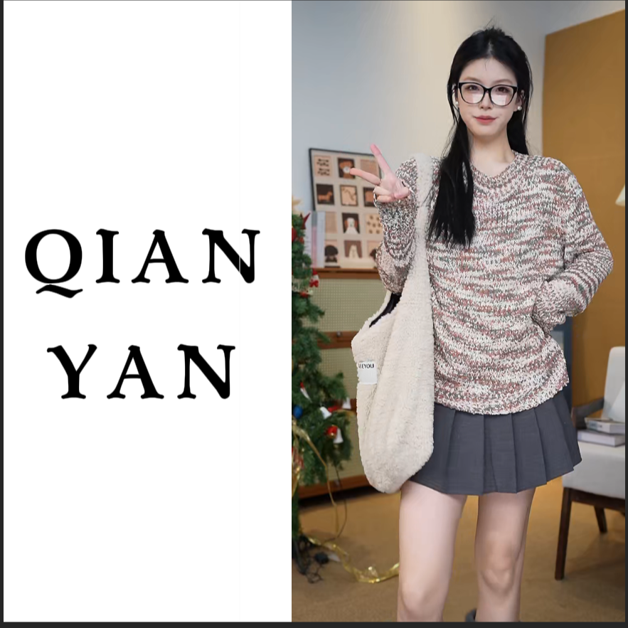 1231#女毛针织衫女式褶皱收腰针织上衣针织衫提花毛衣时尚