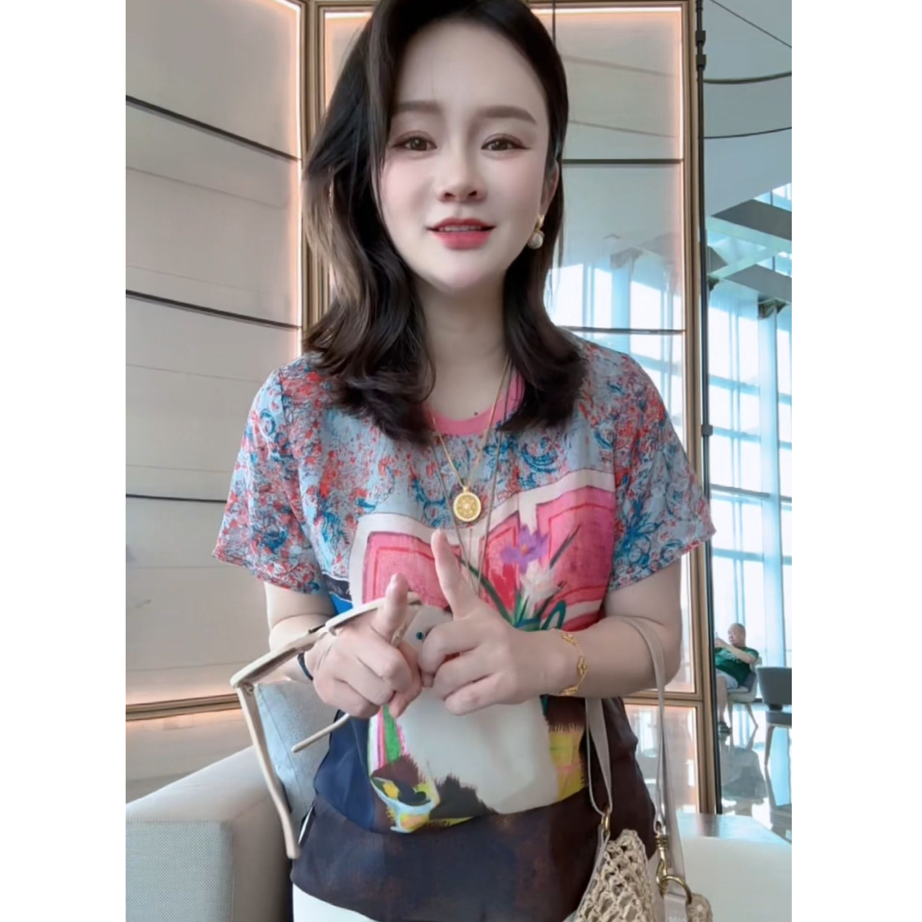 【丝芙玉禄】（F939）100真丝双绉可爱喵咪夏季显瘦桑蚕丝t恤上衣