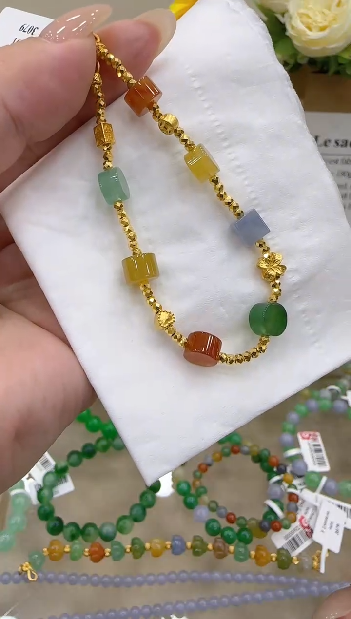 【闪购商品】翡翠手串足金镶嵌团购多样性发一件