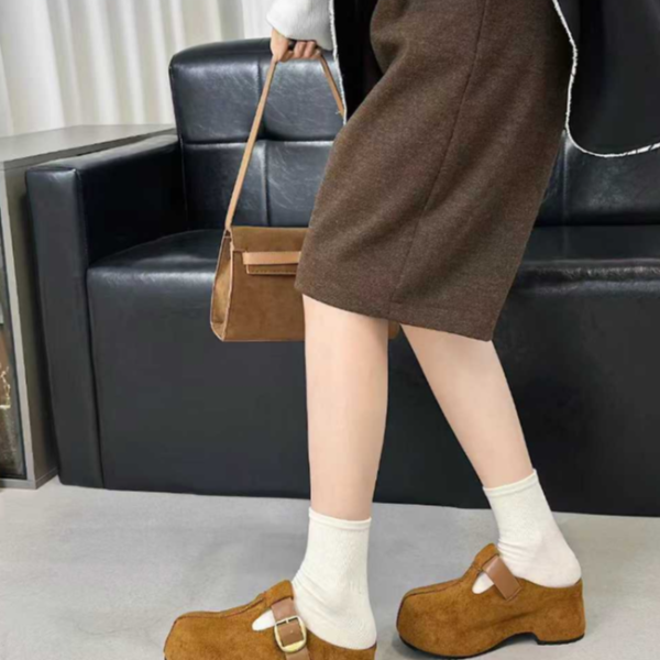 小个子女内增高6CM勃肯半拖鞋2025秋冬大头鞋包头拖 25192-3