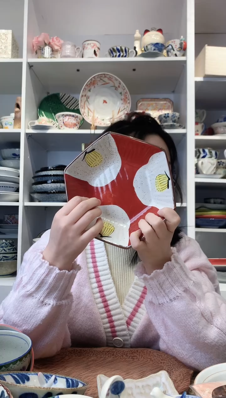 陶瓷【微瑕】赤绘六角盘