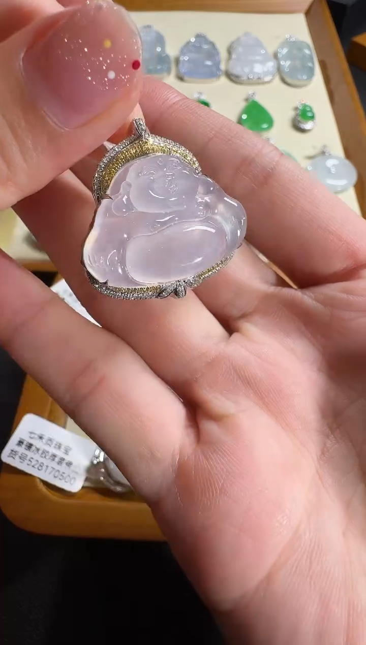 【闪购商品】翡翠吊坠(不含链)18K金镶嵌【源头工厂】钻石镶嵌