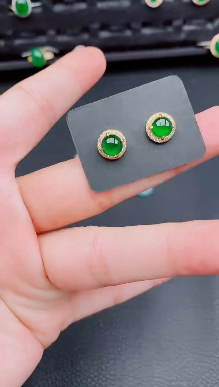 【闪购商品】翡翠耳饰银S925镶嵌天然a货翡翠274