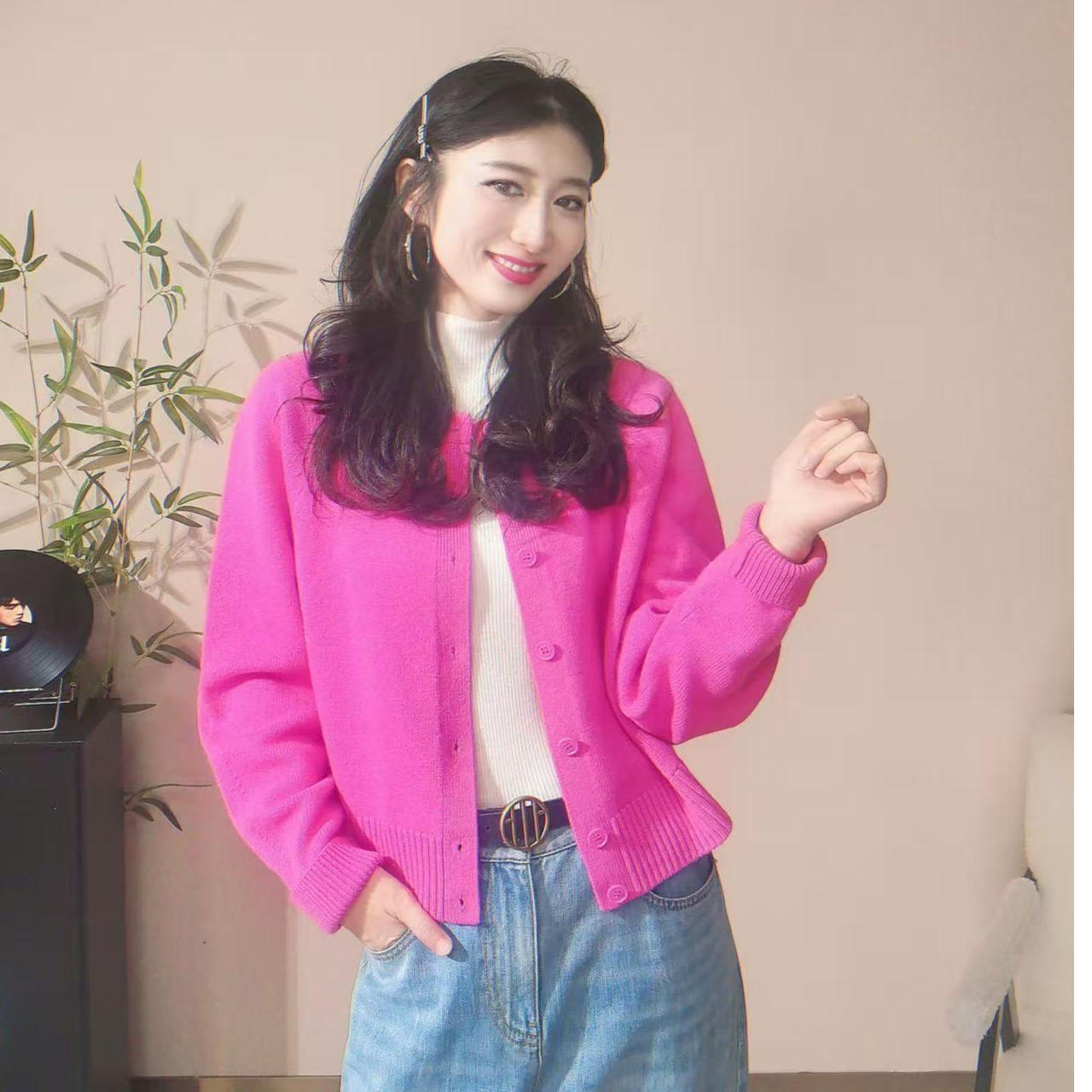 阿玛施AMASS【品宣款毛衣】圆领长袖百搭针织开衫548033