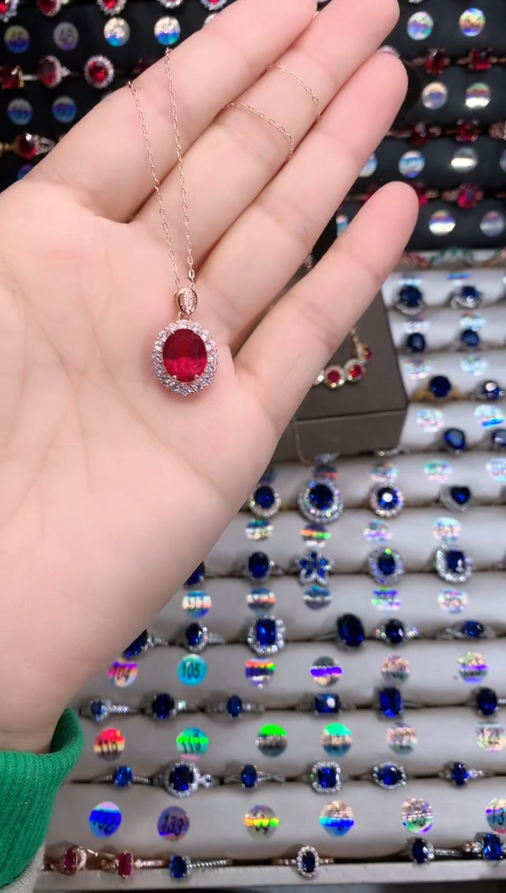 【闪购商品】红宝石吊坠(赠链)银S925镶嵌玫瑰金