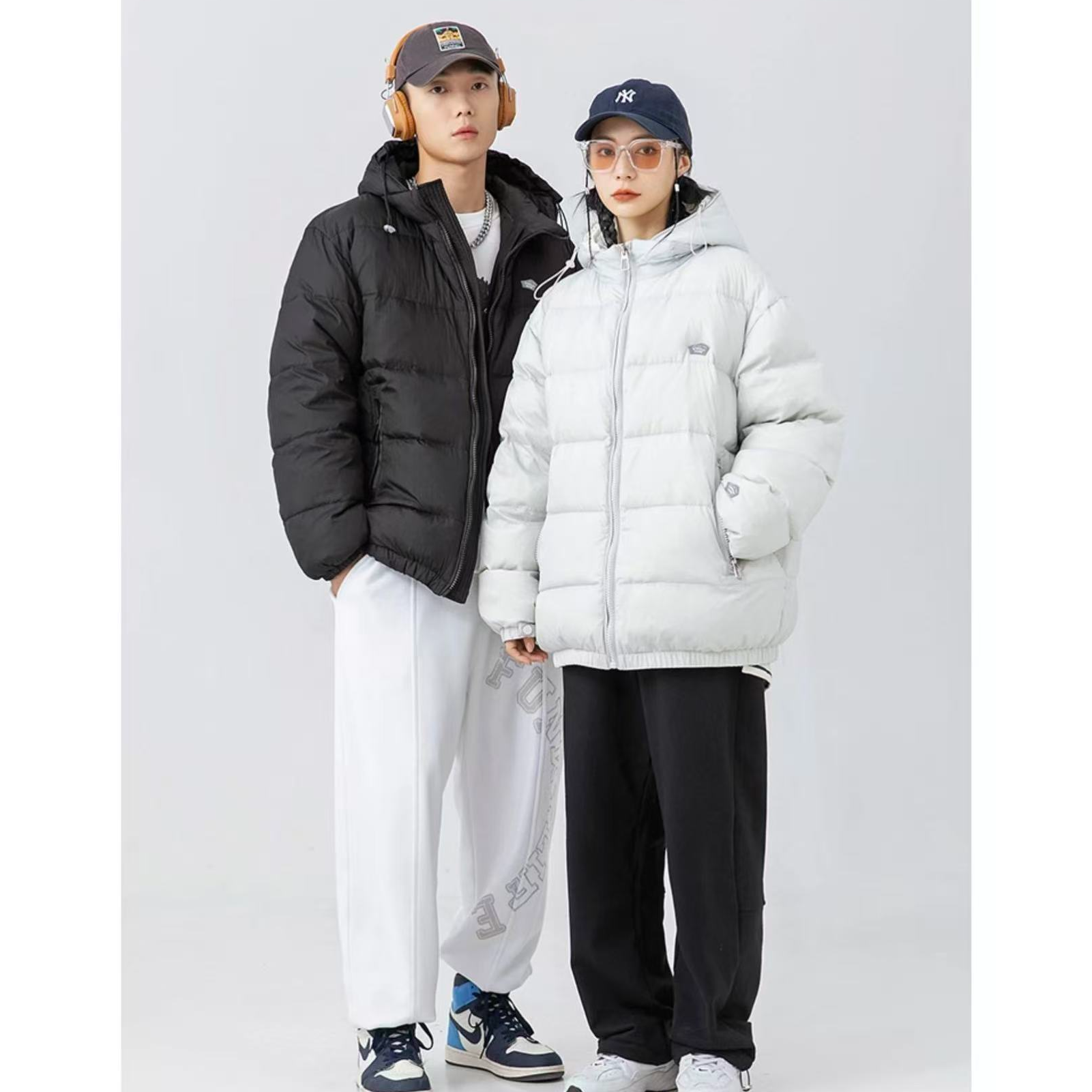 MY220港风复古简约冬季保暖贴标潮牌宽松百搭连帽羽绒服