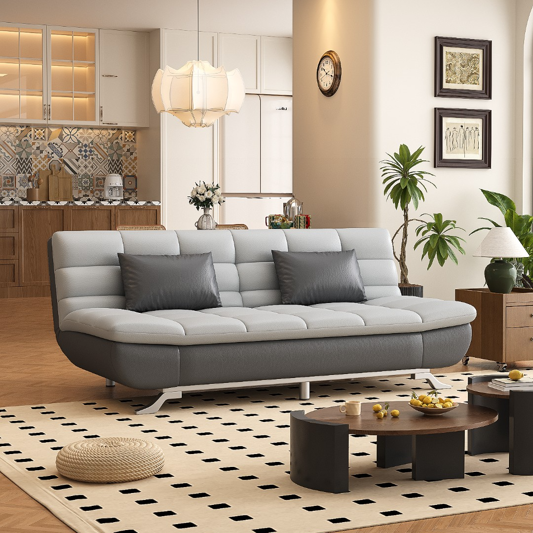 现代小户型客厅可折叠双人躺椅沙发床办公室出租房经济型折叠沙发