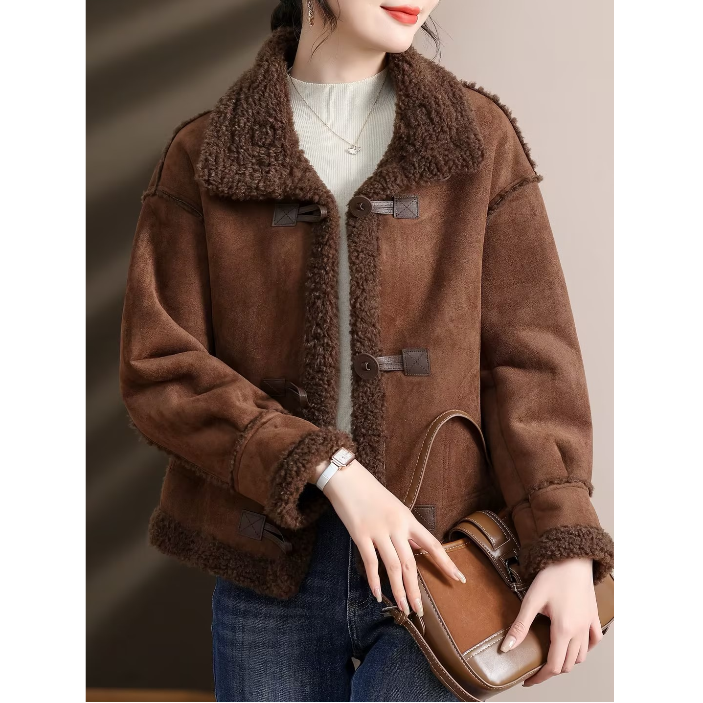 【双流恒宣】D14393时尚一体绒短外套