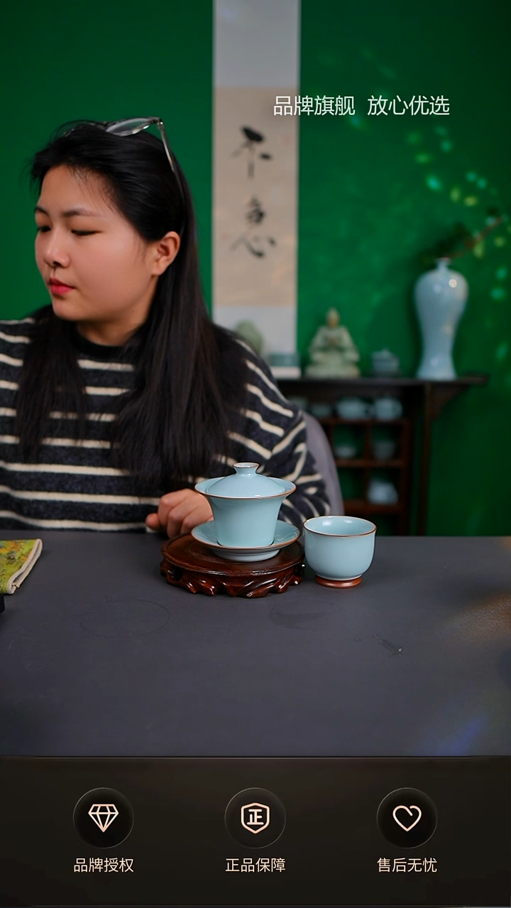 【闪购商品】杯一级天青新品马蹄盖碗送天青美人杯