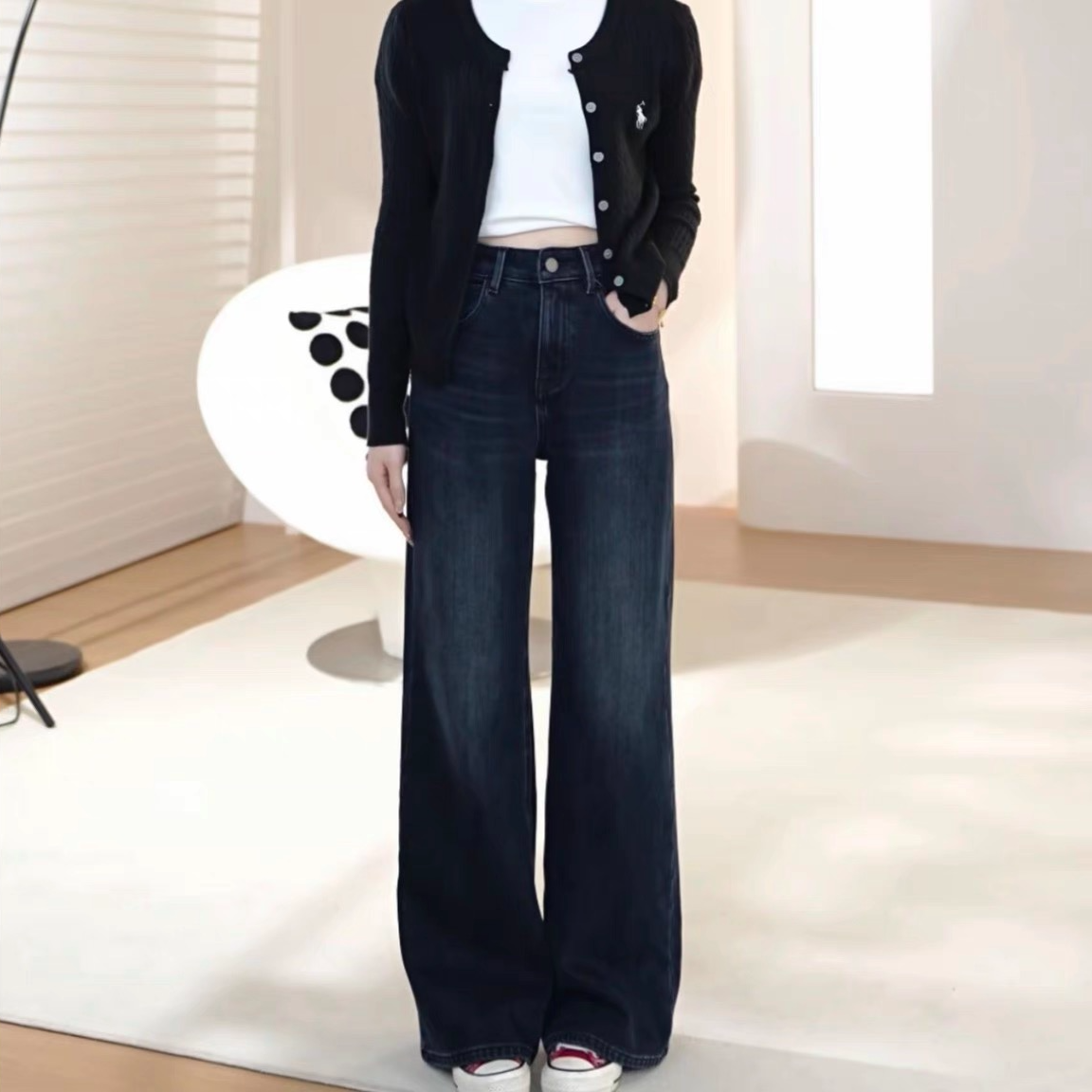 SU【669】代A9 愫玥   冬季新款四面弹特绒蓝阔喇裤