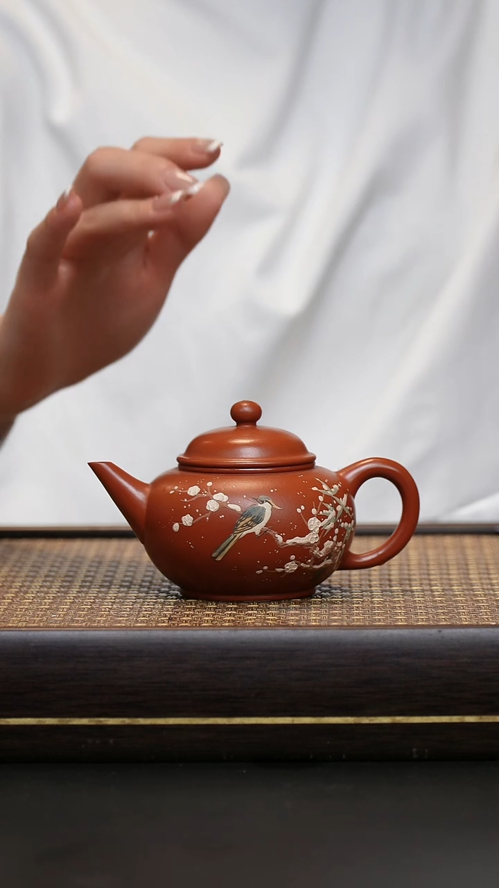 茶壶紫砂生砂朱泥 水平泥绘