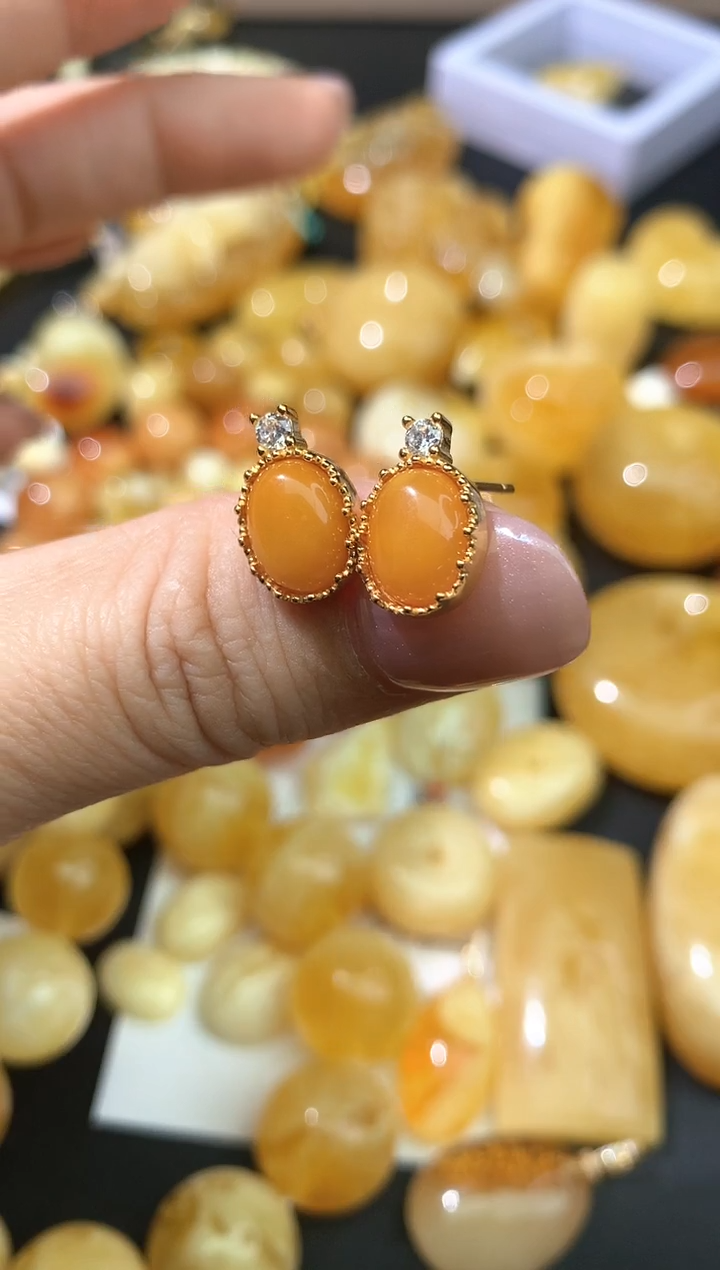 蜜蜡未镶嵌耳饰耳钉