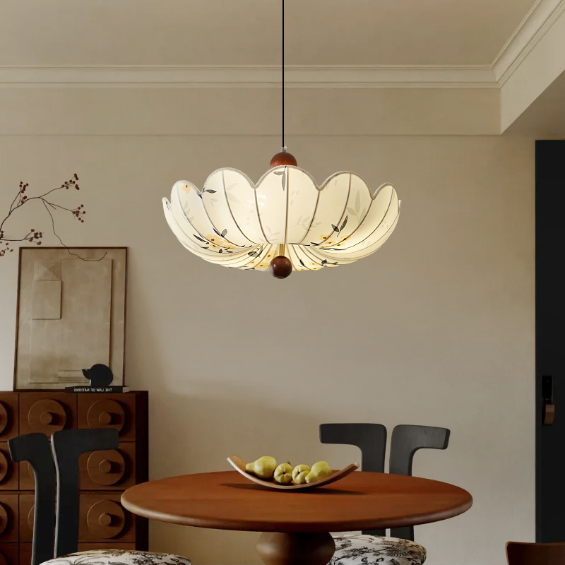 中古风卧室吸顶灯宋代美学复古创意印花布艺客厅餐厅书房花瓣吊灯