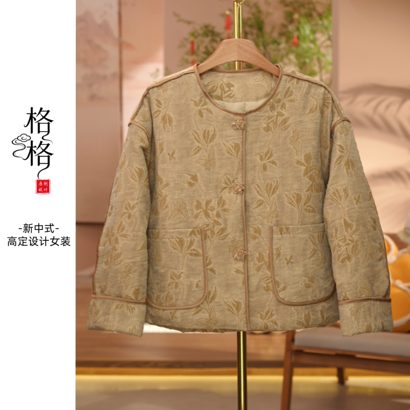 《 繁花水月-棉服》2025年秋冬新款纯色提花加厚气质休闲棉服