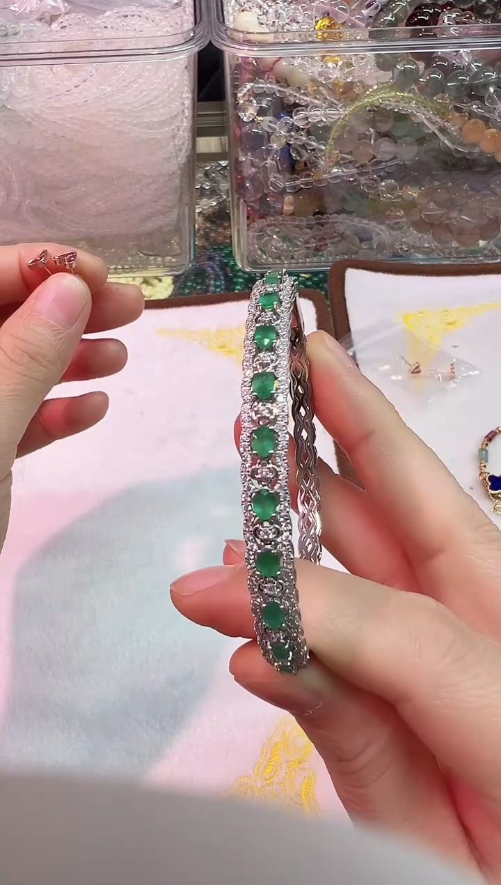 银S925镶嵌手镯祖母绿罗*忆1130m034多样性发其一