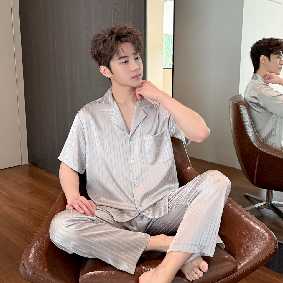 2025新款舒适男款家居短袖冰丝睡衣