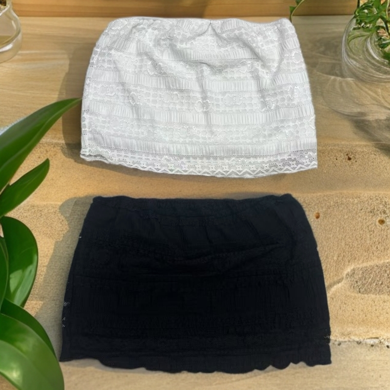 白+黑大码蕾丝抹胸时尚夏季白色黑色短款纯色女士背心镂空薄款