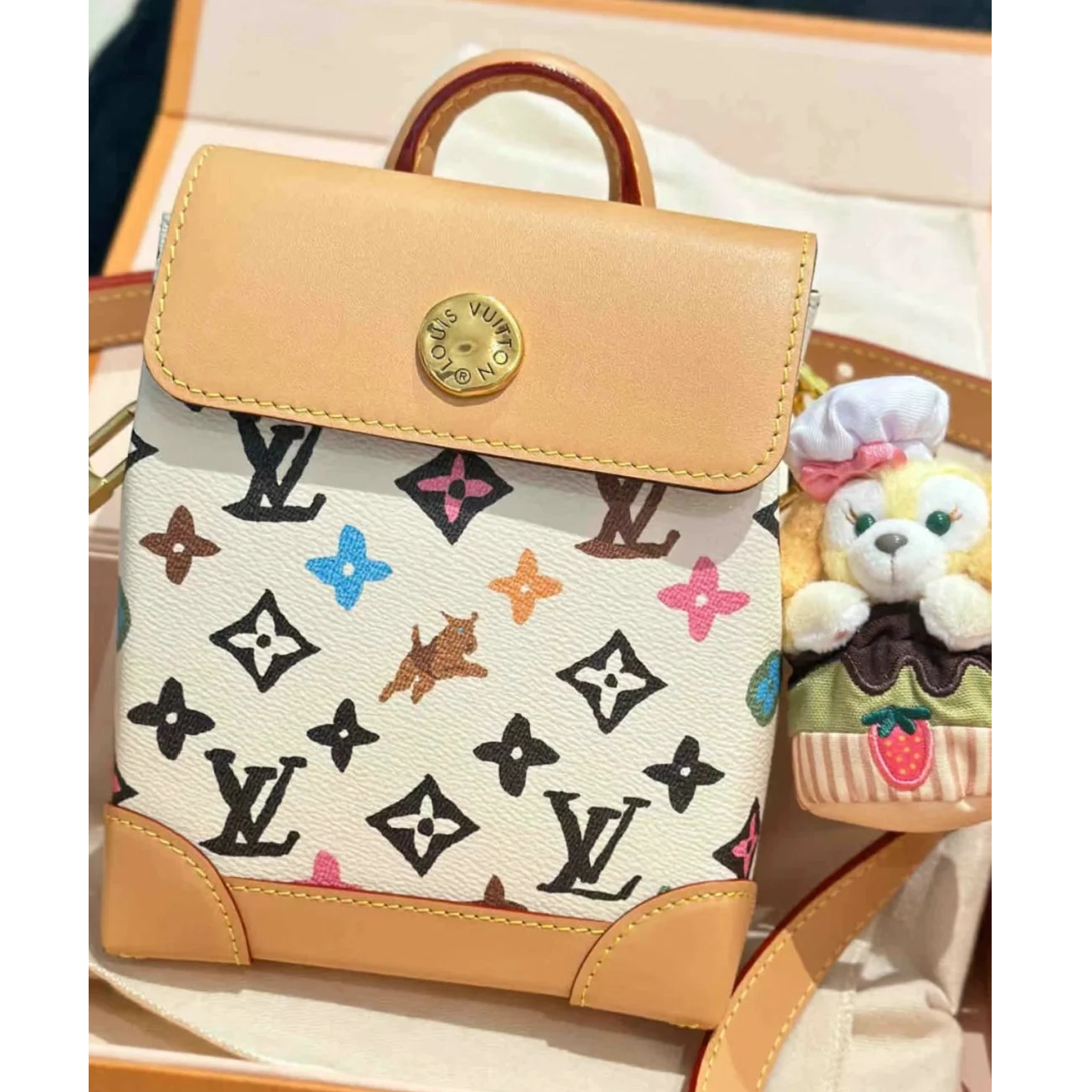 99新 LouisVuitton/路易威登 小花JerrySteamer 手袋 Nano 米白色