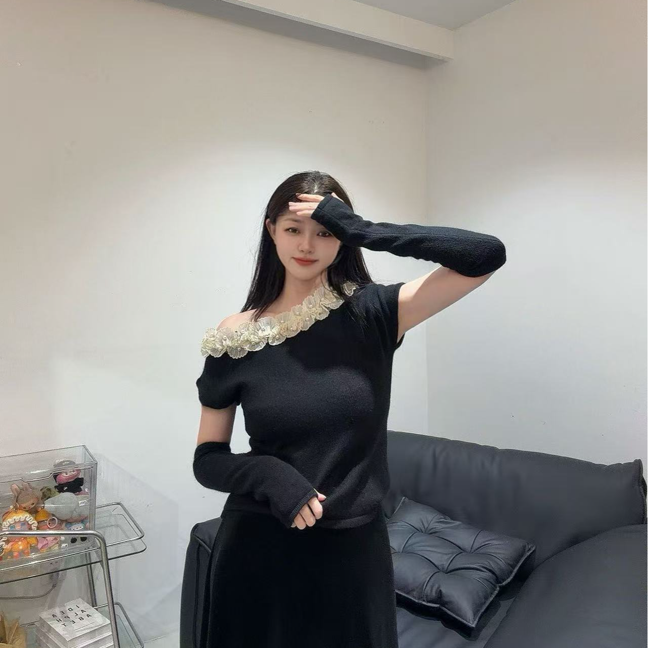 珍珠花边领袖套毛衣