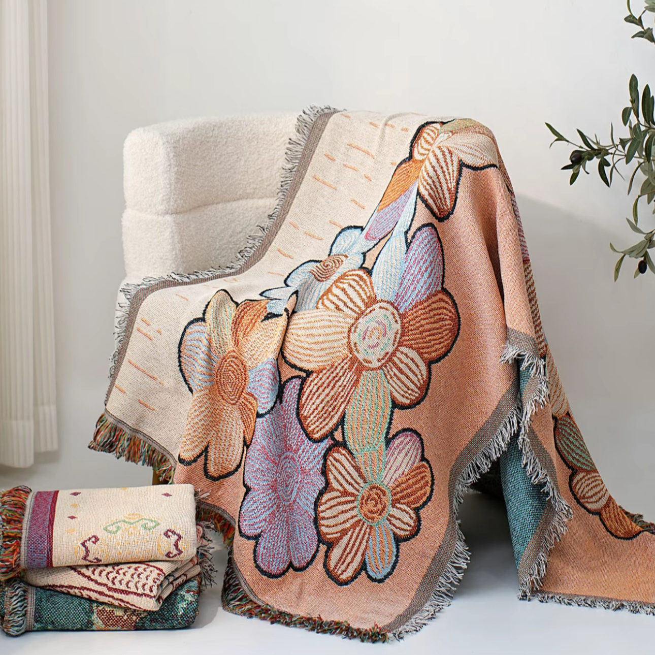 多功能棉麻四季沙发巾 90*240 锦簇