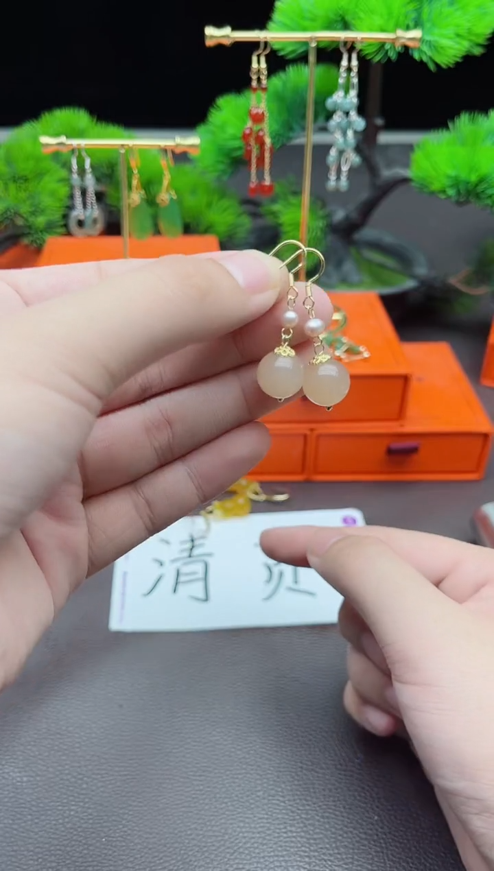 玛瑙/玉髓耳饰银S925镶嵌218