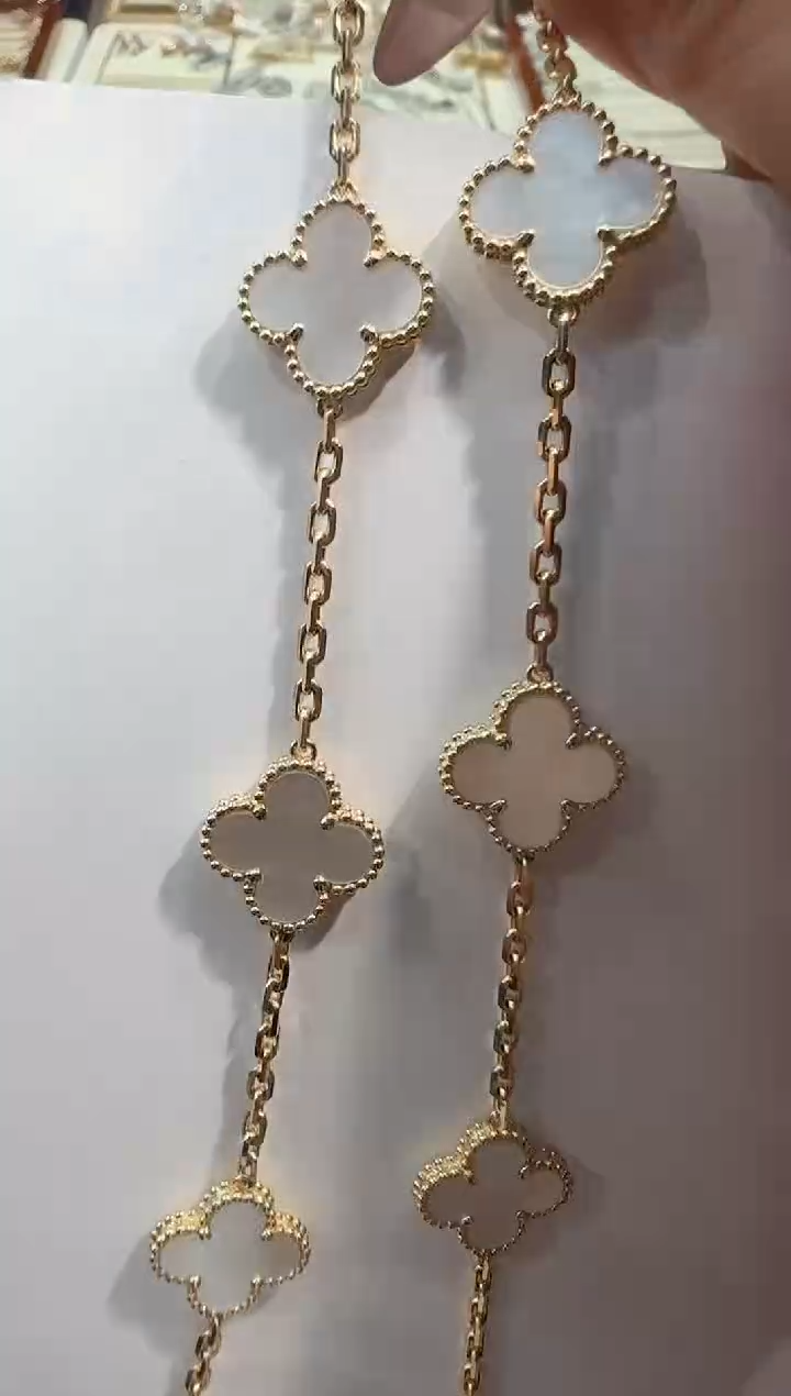 【闪购商品】贝壳（贝母）项链18K金镶嵌白色十花