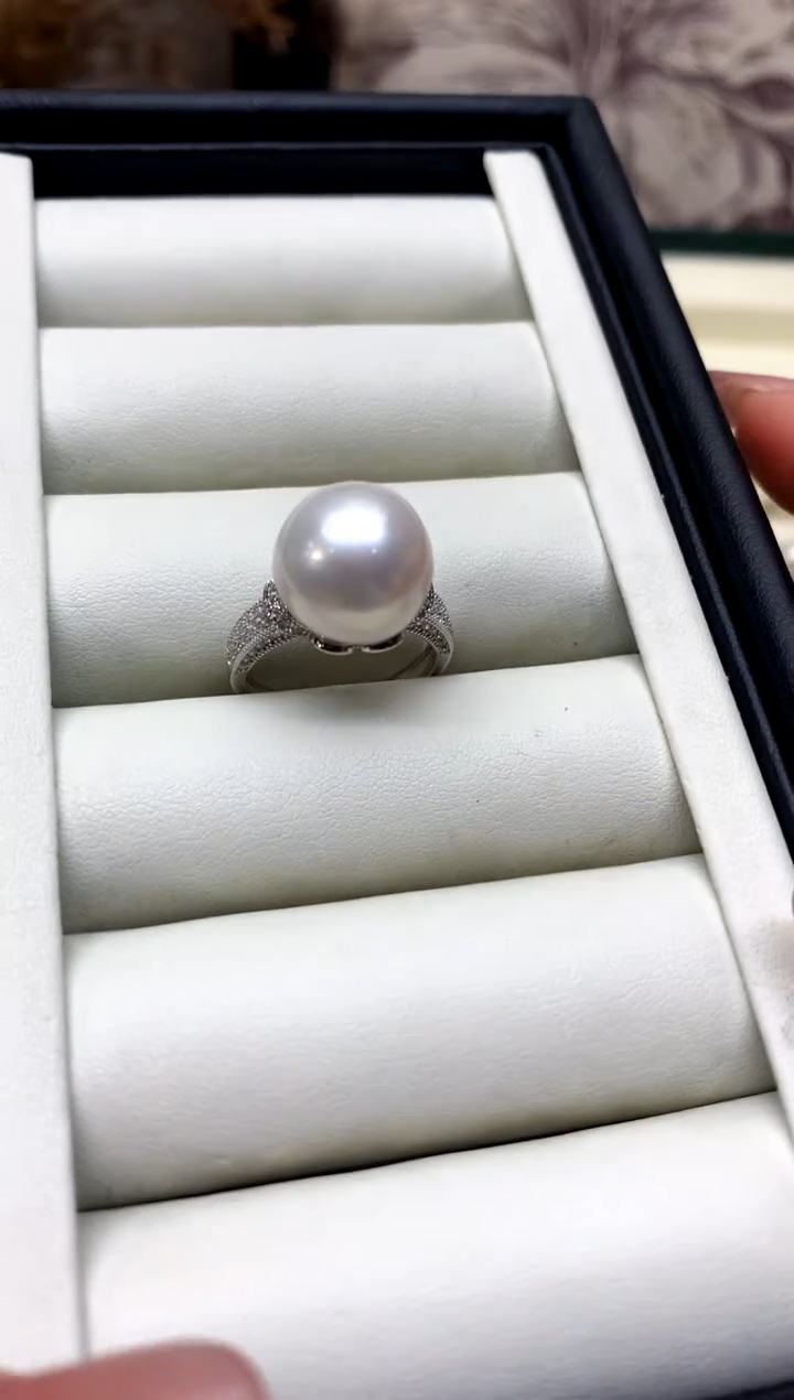 银S925镶嵌戒指淡水珍珠12-13mm