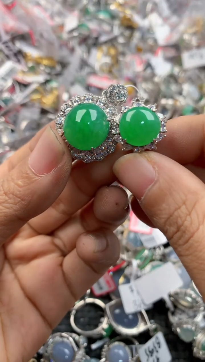 银S925镶嵌戒指翡翠4444----4