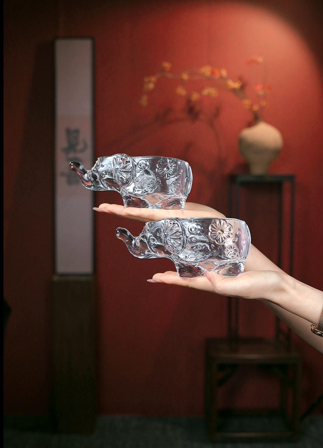 加厚水晶玻璃大象餐具水培插花容器花器餐厅客厅书房卧室装饰