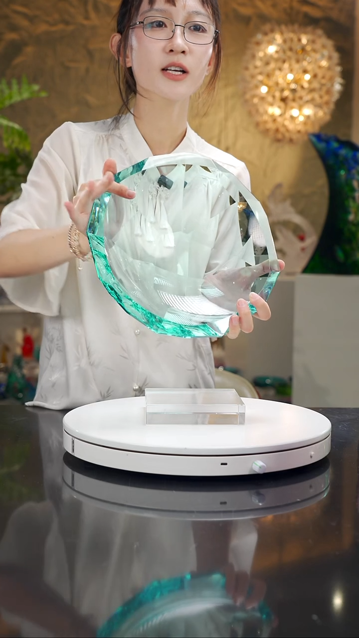 手工艺品琉璃湖水蓝不规则切面果盘
