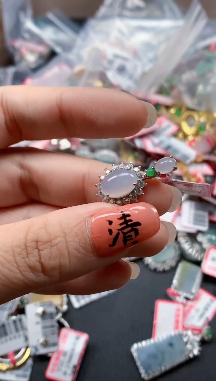 银S925镶嵌戒指翡翠天然A货缅甸翡翠