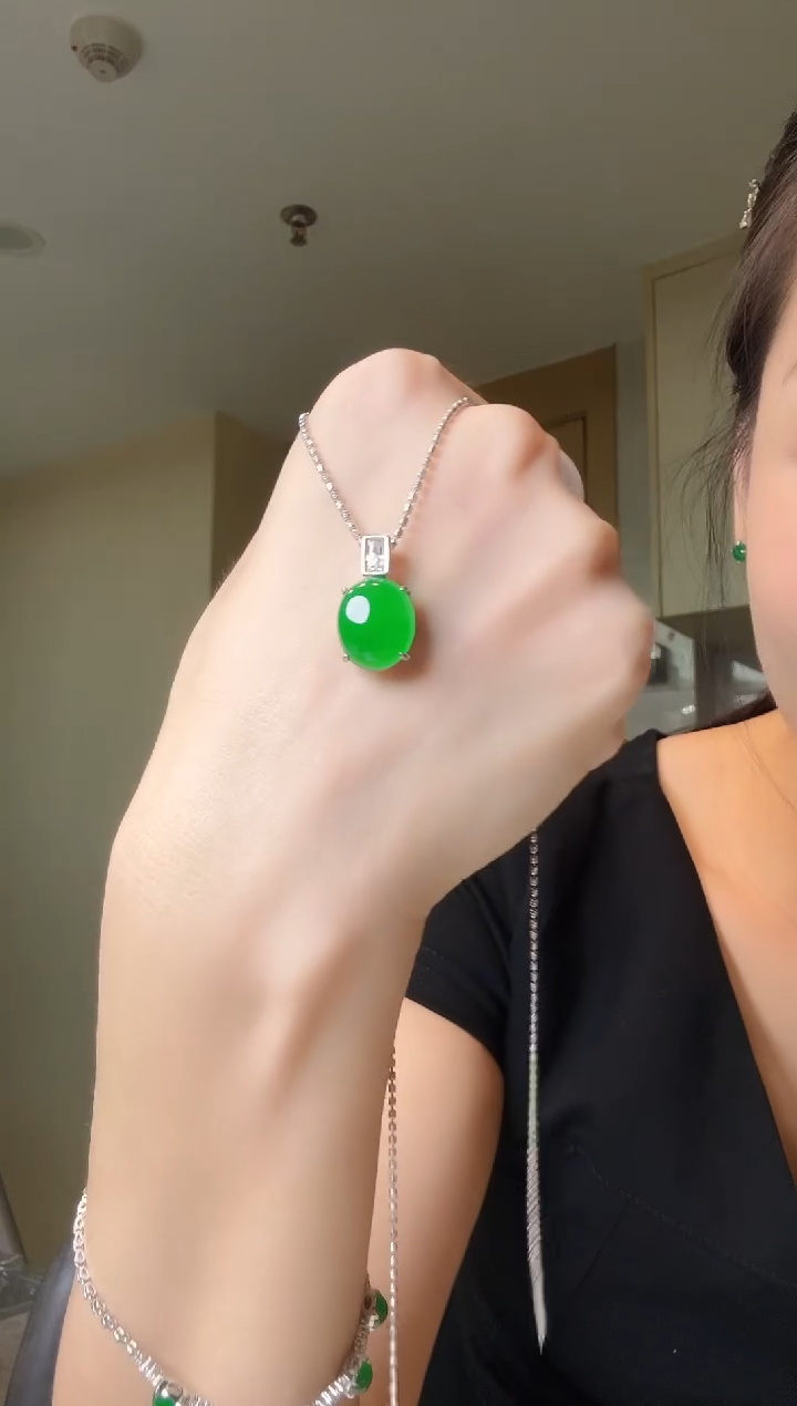 翡翠银S925镶嵌吊坠(不含链)天然翡翠吊坠